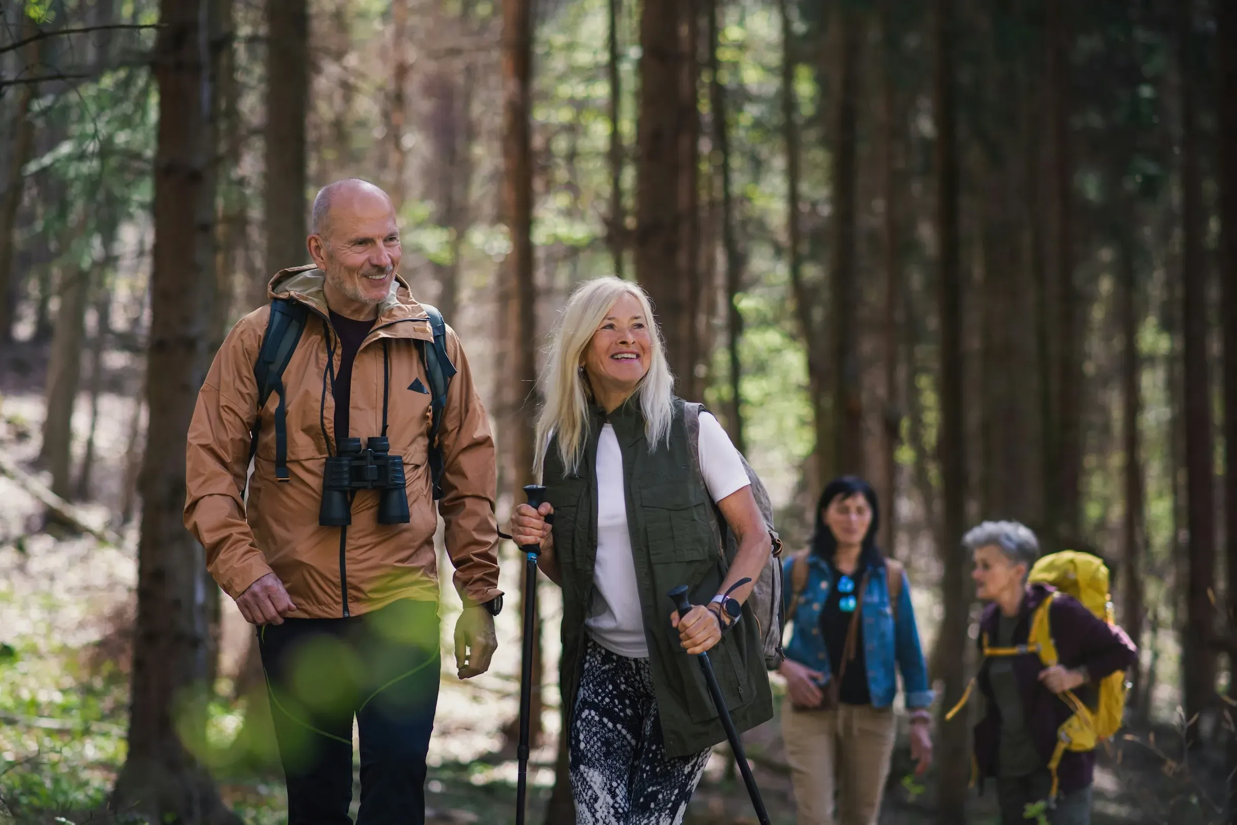 Familie wandert im Wald